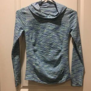 Athleta women pullover hoodie stretchy ruched long sleeve size XS teal/blue